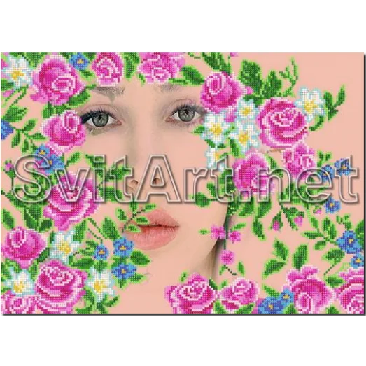 FV-142(А3) Девушка в цветах. Схема для вышивки бисером. Свит Арт