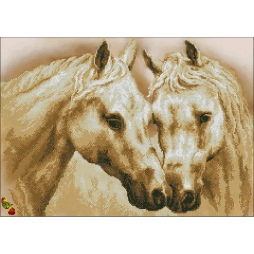 ФЧК-2117 Кремовая пара лошадей. Схема для вышивки бисером Феникс