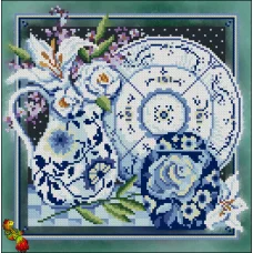 ФЧК-3389 Голубой фарфор с лилиями. Схема для вышивки бисером Феникс