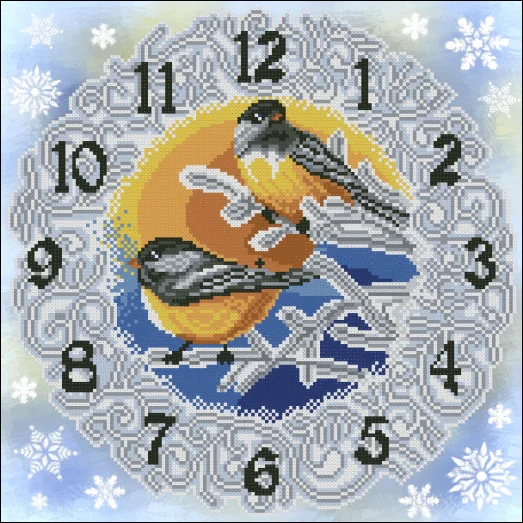 ФЧК-3336 Часы с зимними синицами. Схема для вышивки бисером Феникс