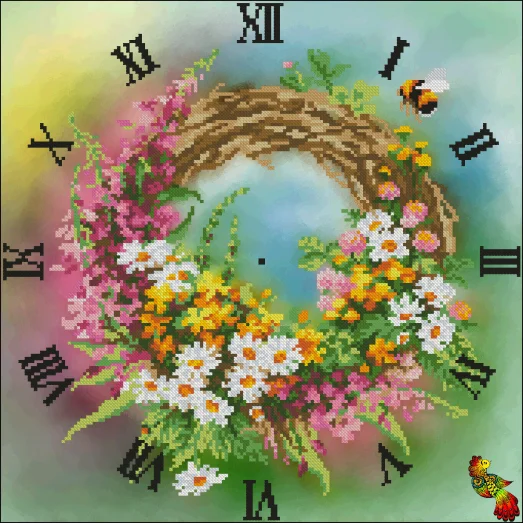 ФЧК-3403 Летние травы Часы. Схема для вышивки бисером Феникс