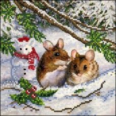 ФЧК-5215 Мышки-ушастики на снегу. Схема для вышивки бисером Феникс