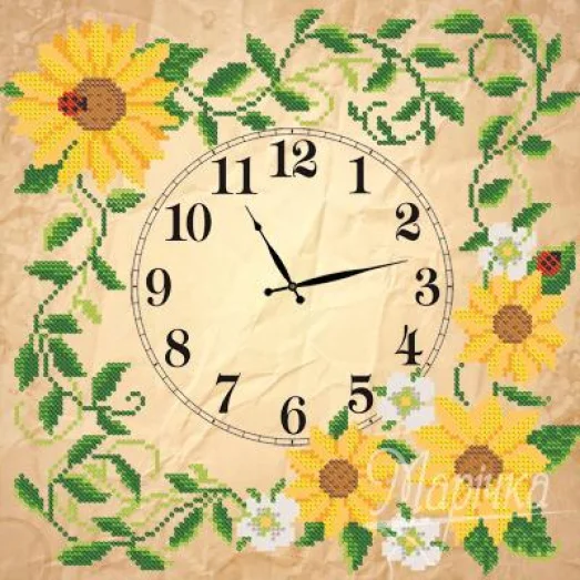 ЧКБ-3002 Часы. Солнечные цветы. Схема для вышивки бисером ТМ Маричка