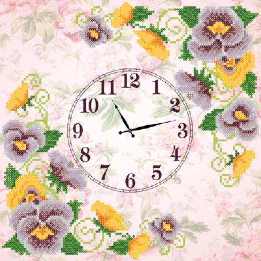 ЧКБ-3006 Часы. Анютины глазки. Схема для вышивки бисером ТМ Маричка