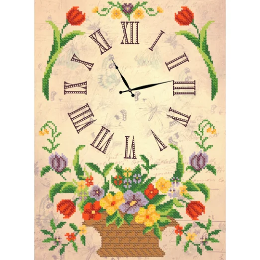 ЧКБ-3008 Часы. Корзина с цветами. Схема для вышивки бисером ТМ Маричка