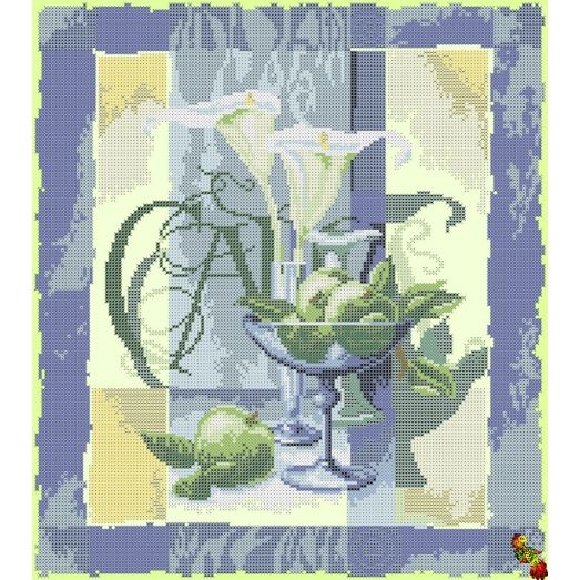 ФЧК-3146 Цветочная композиция с изумрудными яблоками. Схема для вышивки бисером Феникс