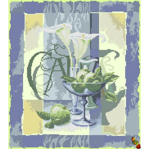 ФЧК-3146 Цветочная композиция с изумрудными яблоками. Схема для вышивки бисером Феникс