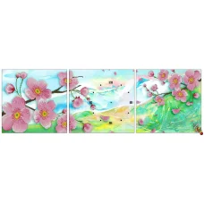 ЧКТ-3214 Триптих с часами. Цветущая сакура. Схема для вышивки бисером Феникс