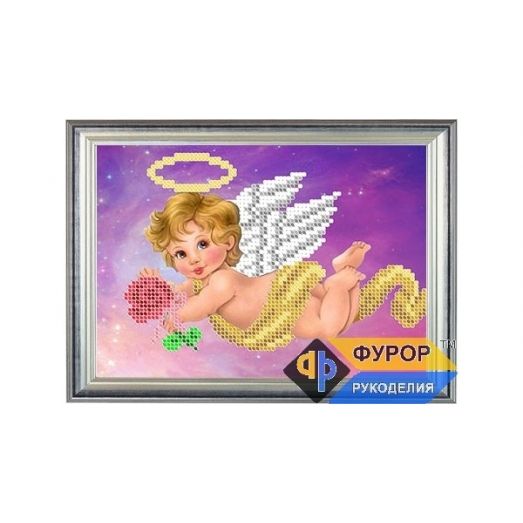 ФР-ДБч5-038 Ангелочек с розой. Схема для вышивки бисером ТМ Фурор Рукоделия