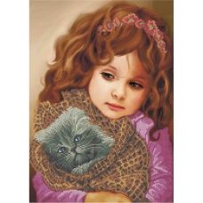 А3-К-827 Девочка с котёнком. Схема для вышивки бисером ТМ Acorns