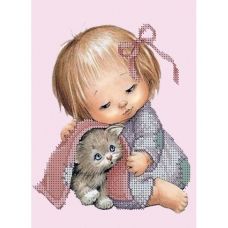 А5-Д-002 Девочка с котиком. Схема для вышивки бисером ТМ Acorns
