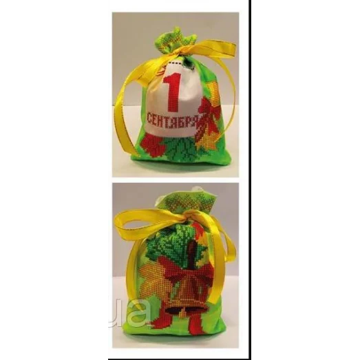 МИКА-ПМ-02 Маленький подарочный мешочек - 1 Сентября (рус.яз.) зеленый фон