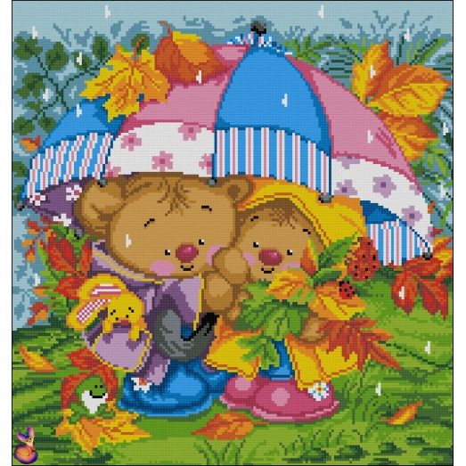  ФКп3-0007 Мишки под разноцветным зонтиком. Схема для вышивки бисером Фокси