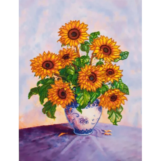 FLF-097 Букет подсолнухов. Набор на холсте для вышивки бисером Волшебная Страна
