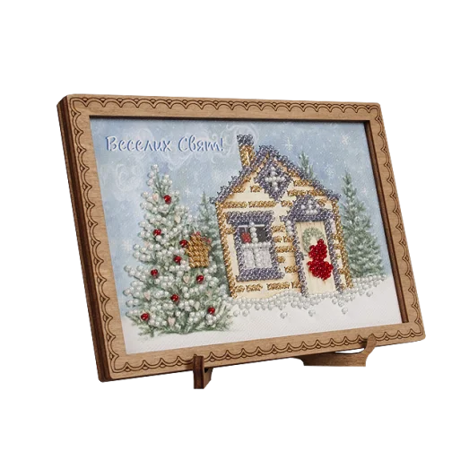 FLO-064 Открытка для вышивки бисером "Веселих свят!" (укр)