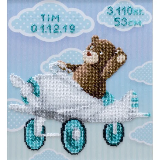 Т-1129 Метрика медвежонок в самолете. Схема для вышивки бисером. ТМ ВДВ