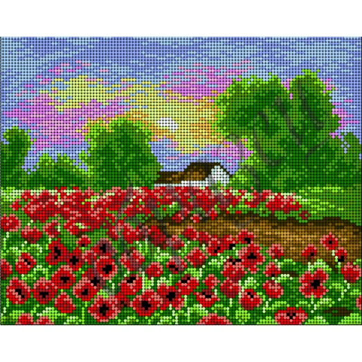 КМР-4069 Деревенский пейзаж с маками. Схема для вышивки бисером Краина Моих Мрий