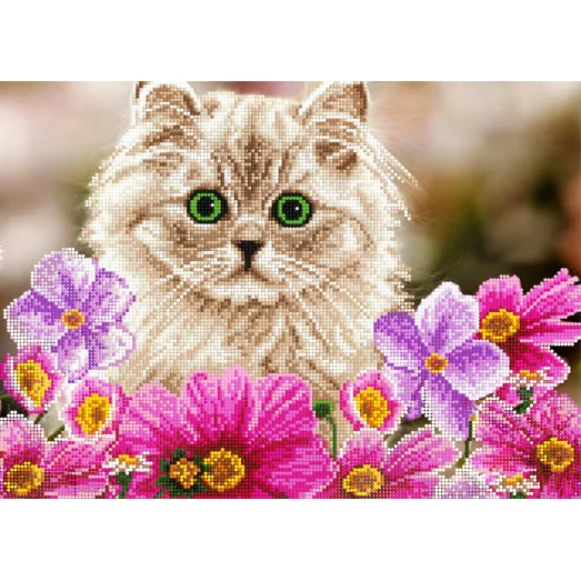 FV-074 (А3) Котенок в цветах. Схема для вышивки бисером СвитАрт