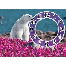 FV-095 (А3) Белый медведь часы. Схема для вышивки бисером СвитАрт