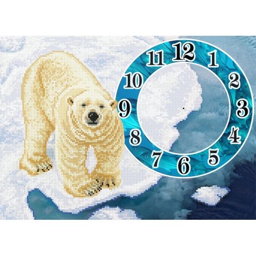 FV-098 (А3) Белый медведь-часы. Схема для вышивки бисером СвитАрт