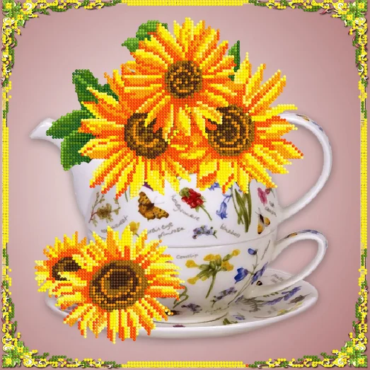 FV-283 (27*27) Подсолнухи в чашке. Схема для вышивки бисером. Свит Арт