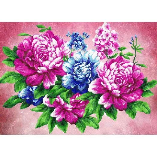 FV-417 (А3) Пионы (розовый фон). Схема для вышивки бисером. СвитАрт