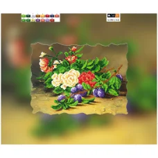 А-086(А4) ХОЛСТ. Натюрморт розы и сливы. Схема для вышивки бисером СвитАрт