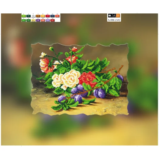 А-086(А4) ХОЛСТ. Натюрморт розы и сливы. Схема для вышивки бисером СвитАрт