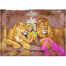 А-099(А2) ХОЛСТ. Львы и девушка. Схема для вышивки бисером СвитАрт