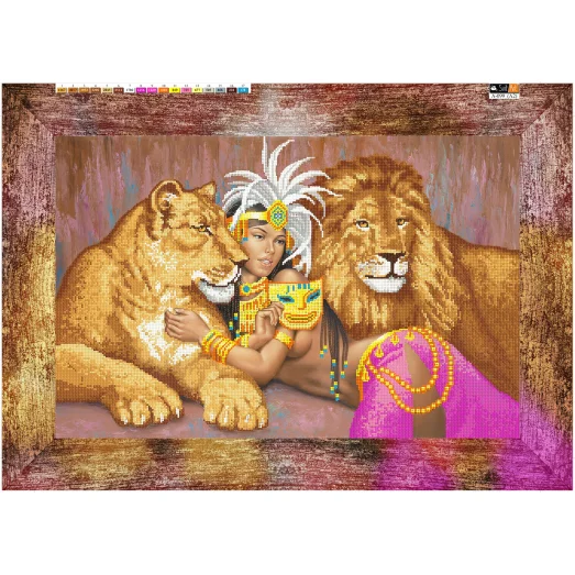 А-099(А2) ХОЛСТ. Львы и девушка. Схема для вышивки бисером СвитАрт 