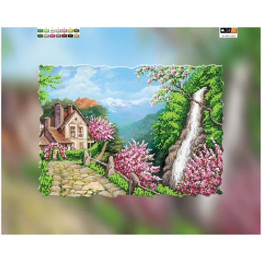А-101(А3) ХОЛСТ. Дом у водопада. Схема для вышивки бисером СвитАрт