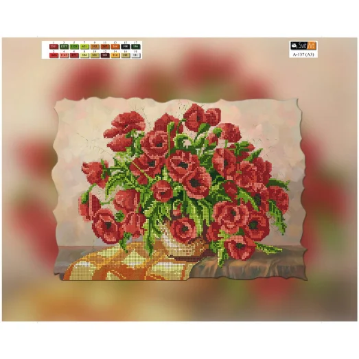 А-137(А3) ХОЛСТ. Маки в вазе. Схема для вышивки бисером СвитАрт