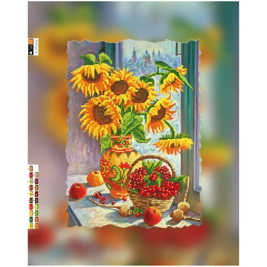 А-175(А3) ХОЛСТ. Подсолнухи в вазе. Схема для вышивки бисером СвитАрт