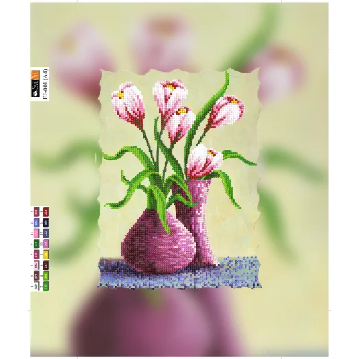 EF-001(А4) ХОЛСТ. Розовые тюльпаны. Схема для вышивки бисером СвитАрт