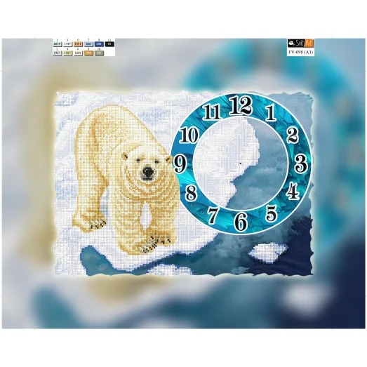 FV-098(А3) ХОЛСТ. Белый медведь-часы. Схема для вышивки бисером. Свит Арт