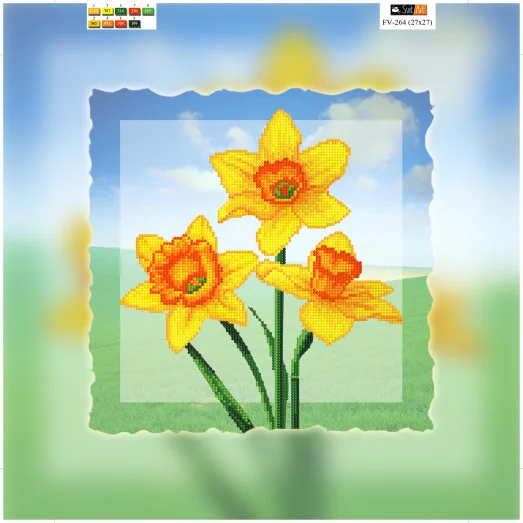 FV-264 (32*32) ХОЛСТ. Цветущие нарцысы. Схема для вышивки бисером. Свит Арт