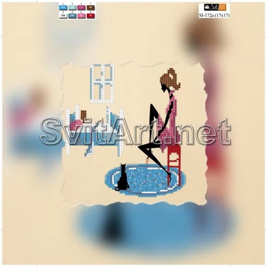 SI-172a(21*21) ХОЛСТ. Девушка и кот. Схема для вышивки бисером СвитАрт