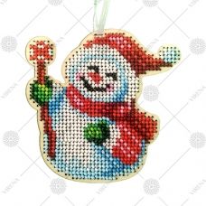 ИДН_021 Игрушка деревянная новогодняя Снеговик с волшебной палочкой. ТМ Вирена