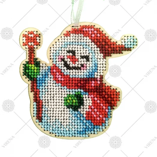 ИДН_021 Игрушка деревянная новогодняя Снеговик с волшебной палочкой. ТМ Вирена