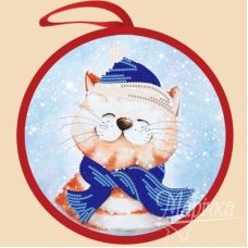 ИКБ-006 Новогодний кот. Елочная игрушка для вышивки бисером ТМ Маричка