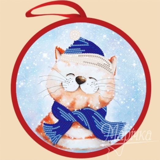 ИКБ-006 Новогодний кот. Елочная игрушка для вышивки бисером ТМ Маричка