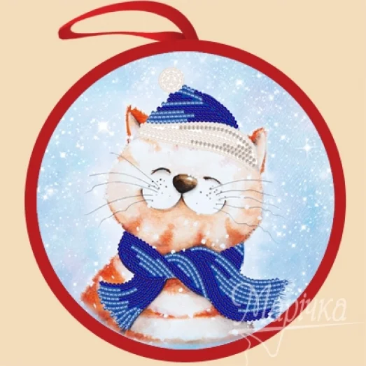 ИКБ-006 Новогодний кот. Елочная игрушка для вышивки бисером ТМ Маричка