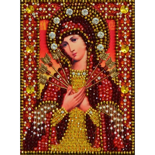 И-5а Набор для вышивания хрустальными камнями Образ Божьей Матери "Семистрельная"
