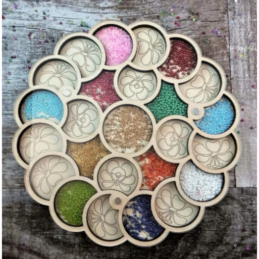 ОРГ-060133 Деревянный органайзер для бисера с крышкой