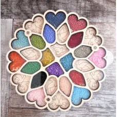 ОРГ-060144 Деревянный органайзер для бисера с крышкой Любовь и голуби