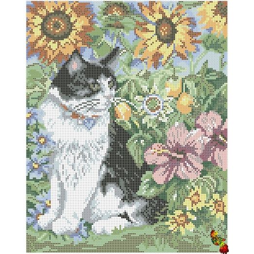 ФПК-3013 Кошка в саду. Схема для вышивки бисером Феникс