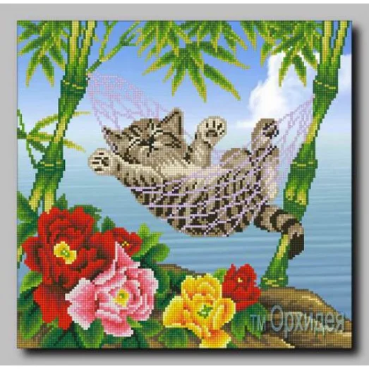 ОСЧ-12 Котенок на отдыхе. Схема для вышивки бисером. Орхидея