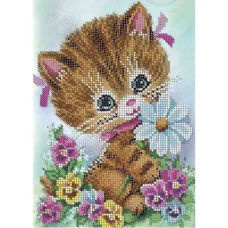 А5-Д-324 Котенок в цветах. Схема для вышивки бисером ТМ Acorns