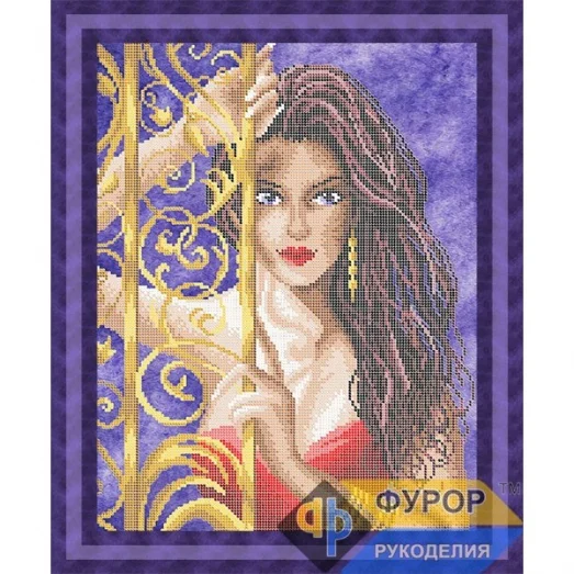 ФР-ЛБч3-033 Девушка возле калитки. Схема для вышивки бисером ТМ Фурор Рукоделия