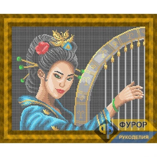 ФР-ЛБп3-027-1 Девушка с арфой. Схема для вышивки бисером ТМ Фурор Рукоделия